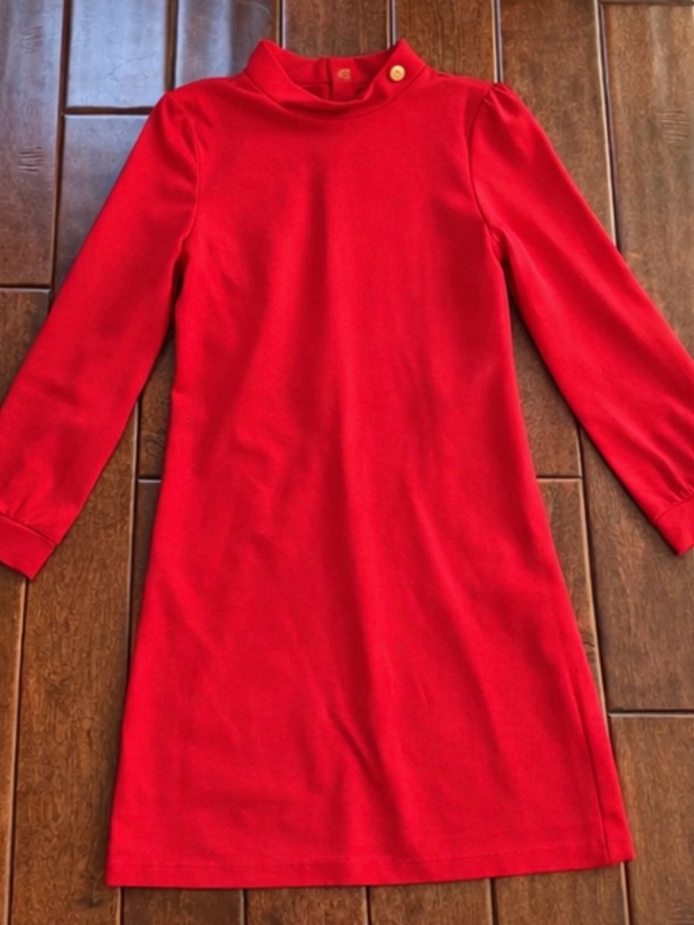 Red Long-Sleeve Mock Neck Shift Dress